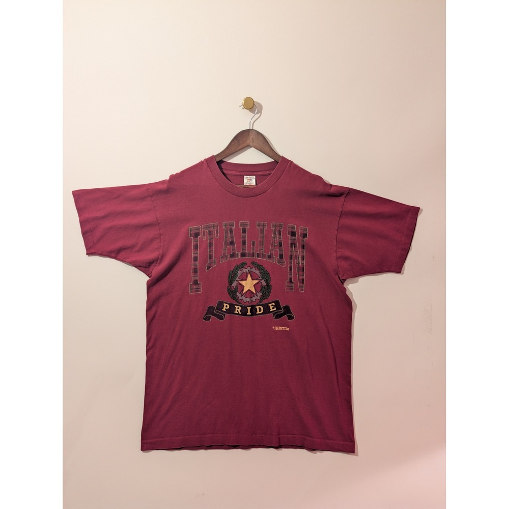 Fruit of the Loom Italian Pride T-Shirt Mens XL Maroon Excellent Graphic Tee